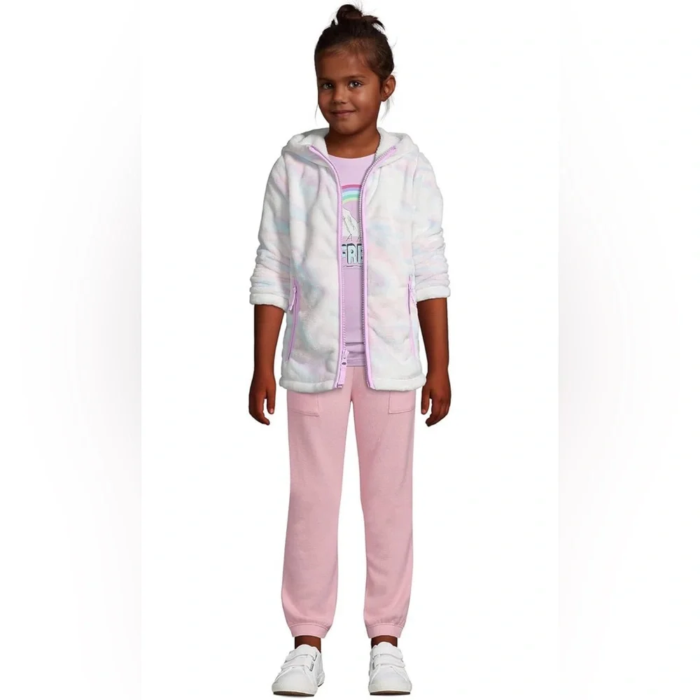 Lands' End • Girls Kids Softest Fleece White Pink Swirl Hooded Jacket M (8) NWOT - Picture 5 of 11